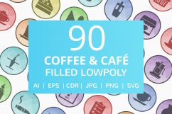 90 Coffee &amp; Cafe Filled Low Poly Icons Product Image 1
