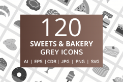 120 Sweets &amp; Bakery Flat Greyscale Icons Product Image 1