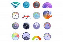 Internet speed icons set, cartoon style Product Image 1