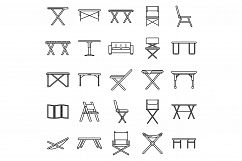 Picnic folding furniture icons set, outline style Product Image 1
