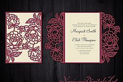 Peonies Laser cut wedding invitation Set, 5x7, Cricut Template, Gate Fold, Tri fold pocket Envelope, Bellyband, SVG, DXF, Cricut, Silhouette Cameo Product Image 4