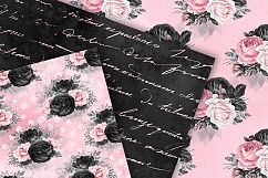 Pink and Black Floral Digital Paper Product Image 2