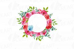 Boho pink and blue floral frames watercolor clip art pack Product Image 10
