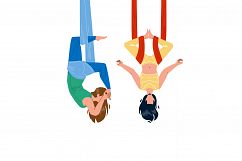 Air Yoga Training Exercise Girls Couple Vector Product Image 1