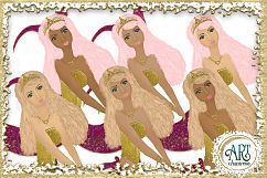 Mermaids Clipart design in Pink and Purple gold glitter - Huge Set of : PNG files Product Image 3