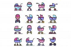 Pram icons set line color vector Product Image 1