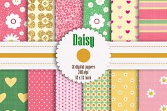 12 Daisy Flower Digital Papers, Heart, Polka Dot Pattern Product Image 1