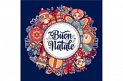 Buon Natale. Christmas template. Greeting card. Winter holiday in Italy. Congratulation on Italian. Vintage style. Product Image 1