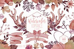 DEER ANTLER FLORAL Clipart Peach Flowers Rustic Floral Bouquets Watercolor Digital Background Paper Wedding graphics Product Image 1