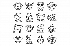 Gibbon icons set, outline style Product Image 1