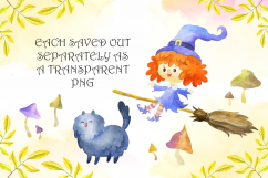 Little witches. Halloween watercolor clip arts and seamless Product Image 4