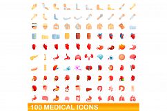 100 medical icons set, cartoon style Product Image 1