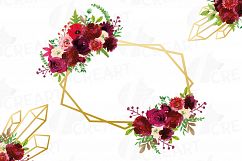 Watercolor Burgundy Floral Geometric Frame, geometric invite Product Image 5