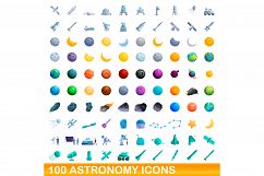 100 astronomy icons set, cartoon style Product Image 1
