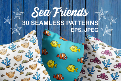 Sea Friends. Vector seamless patterns in doodle style Product Image 1