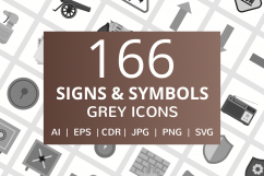166 Signs &amp; Symbols Flat Greyscale Icons Product Image 1