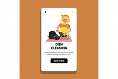Dish Cleaning Young Housewife On Kitchen Vector Product Image 1