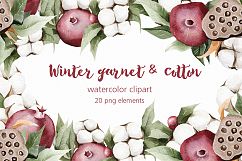 Winter watercolor garnet &amp; cotton watercolor clipart Product Image 1