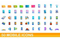 50 mobile icons set, cartoon style Product Image 1