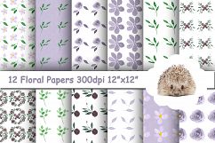 12 Seamless Purple Floral Patterns in Shades of Purple, Lilac and Green  Product Image 1
