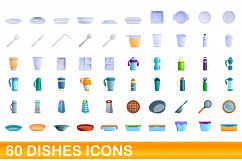 60 dishes icons set, cartoon style Product Image 1