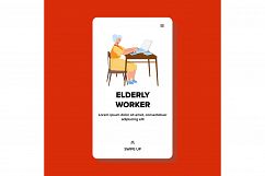 Elderly Worker Grandmother Work At Laptop Vector Product Image 1