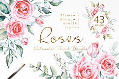 Pink Roses Watercolor Bundle Product Image 1