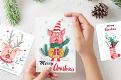Watercolor Christmas Pig Collection Product Image 5