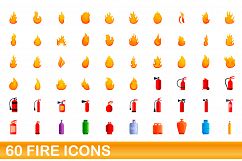 60 fire icons set, cartoon style Product Image 1