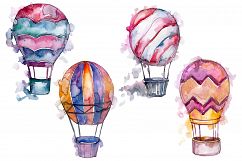 Watercolor pink hot air balloon PNG set   Product Image 1