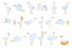 Stork icons set, cartoon style Product Image 1