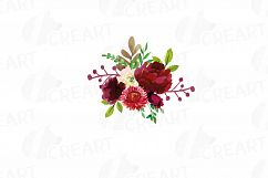 Boho Burgundy Red Watercolor clip art, floral bouquets png Product Image 5