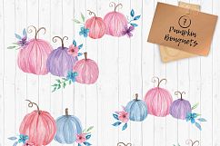 Pumpkin Huge Kit Pink Blue Watercolor Clipart Fall Package Product Image 8