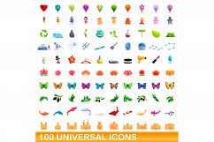 100 universal icons set, cartoon style Product Image 1