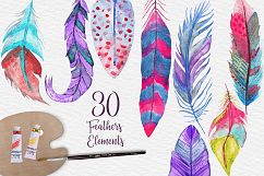 Watercolor Feathers Clipart, Pattern, Poster Collection Product Image 4