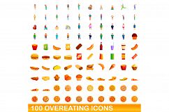 100 overeating icons set, cartoon style Product Image 1