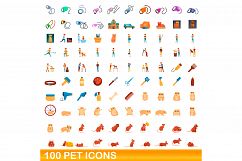 100 pet icons set, cartoon style Product Image 1