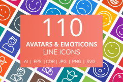 110 Avatars &amp; Emoticons Line Multicolor B/G Icons Product Image 1