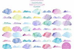 RAINBOW WATERCOLOR CLOUDS Clipart Commercial Use Watercolour Sky Clouds 48 Fluffy Pink Purple Blue Clouds Planner Sticker Graphics Product Image 2