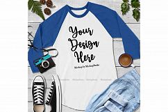 Fall Halloween Raglan Jersey Tshirt Blue and White Mock Up Product Image 1