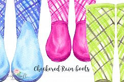 Watercolor checkered rain boots, checkered wellies  Product Image 5