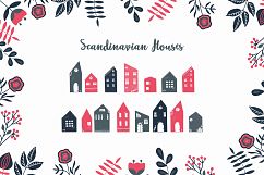 Scandinavian Houses and flower and leaves Nordic clipart Product Image 2