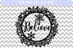 Believe SVG Cut File, Winter Wreath Papercut, PNG, PDF, DXF Product Image 4