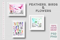 Watercolor bird, feathers, flowers Product Image 2