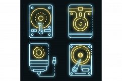 Hard disk icons set vector neon Product Image 1