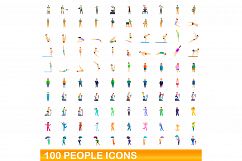 100 people icons set, cartoon style Product Image 1