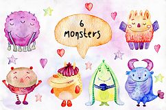 Watercolor funny monsters. Product Image 2