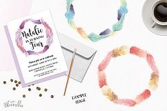 10 Watercolor Feathers Wreaths Garlands Clipart Pretty Mix Product Image 2