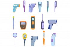Digital thermometer icons set, cartoon style Product Image 1