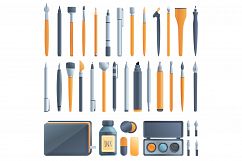 Calligraphy tools icons set, cartoon style Product Image 1
